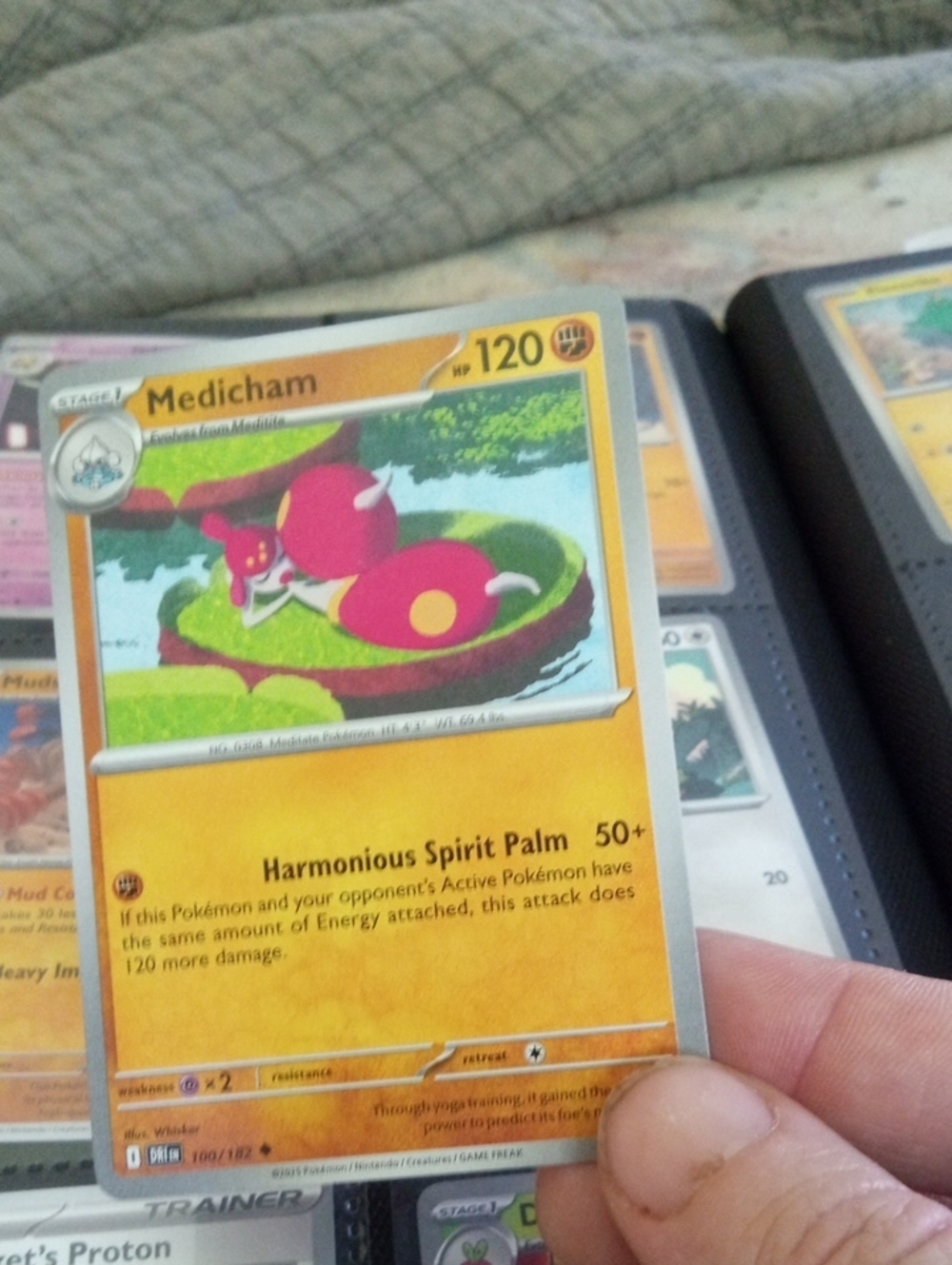 Pokemon Medicham Card - Yellow and Green Artwork
